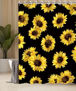 Black Sunflower Floral Bathroom Shower Curtain