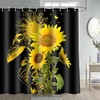 Black Sunflower Shower Curtain, Fantasy Plant Flower Bathroom Decor