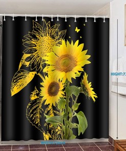 Black Sunflower Shower Curtain, Fantasy Plant Flower Bathroom Decor