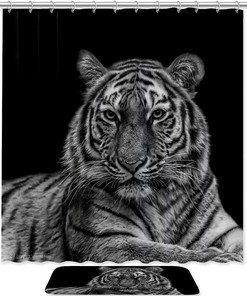 Black Tiger Print Waterproof Shower Curtain for Dramatic Bathroom Decor