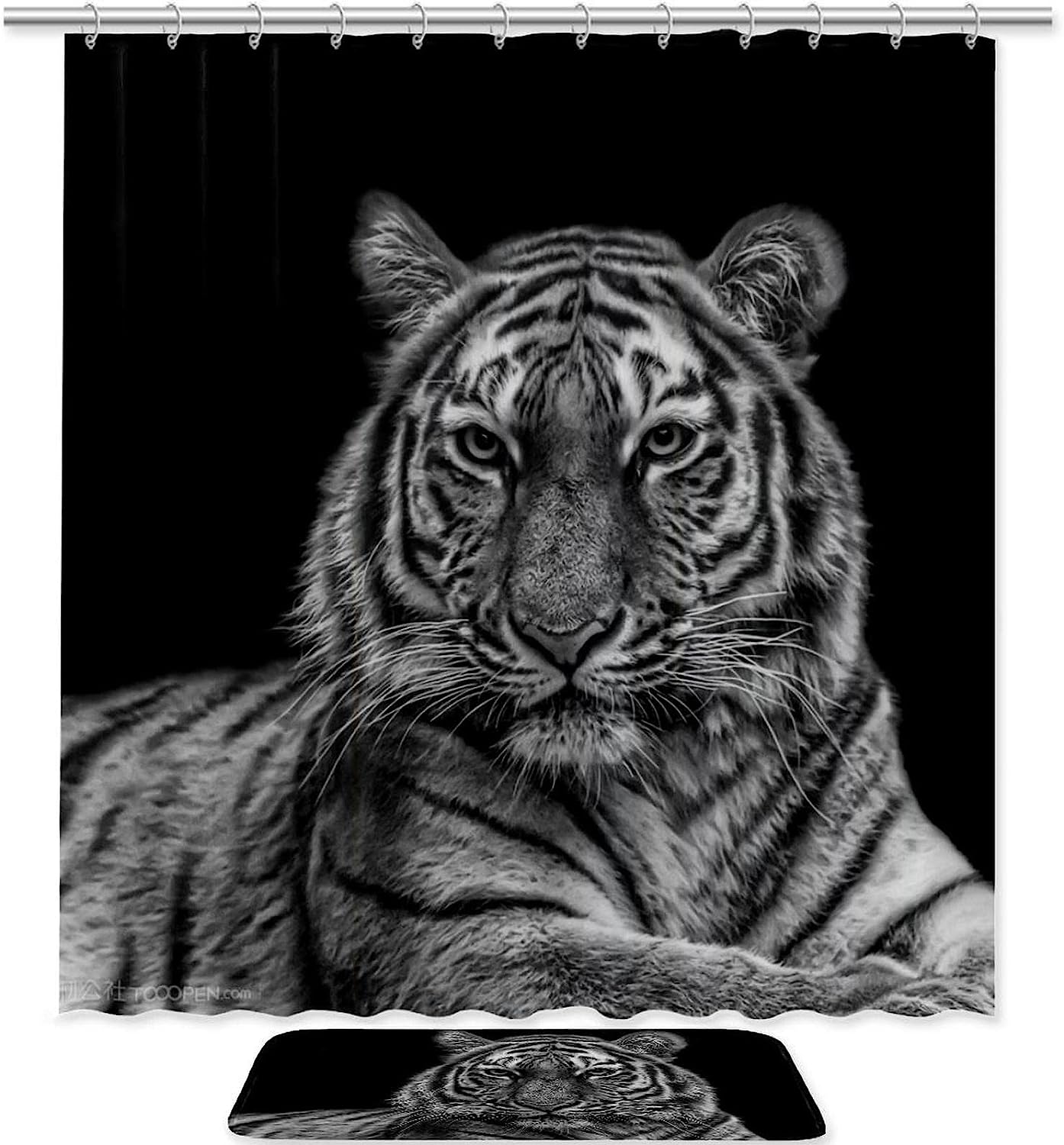 Black Tiger Print Waterproof Shower Curtain for Dramatic Bathroom Decor