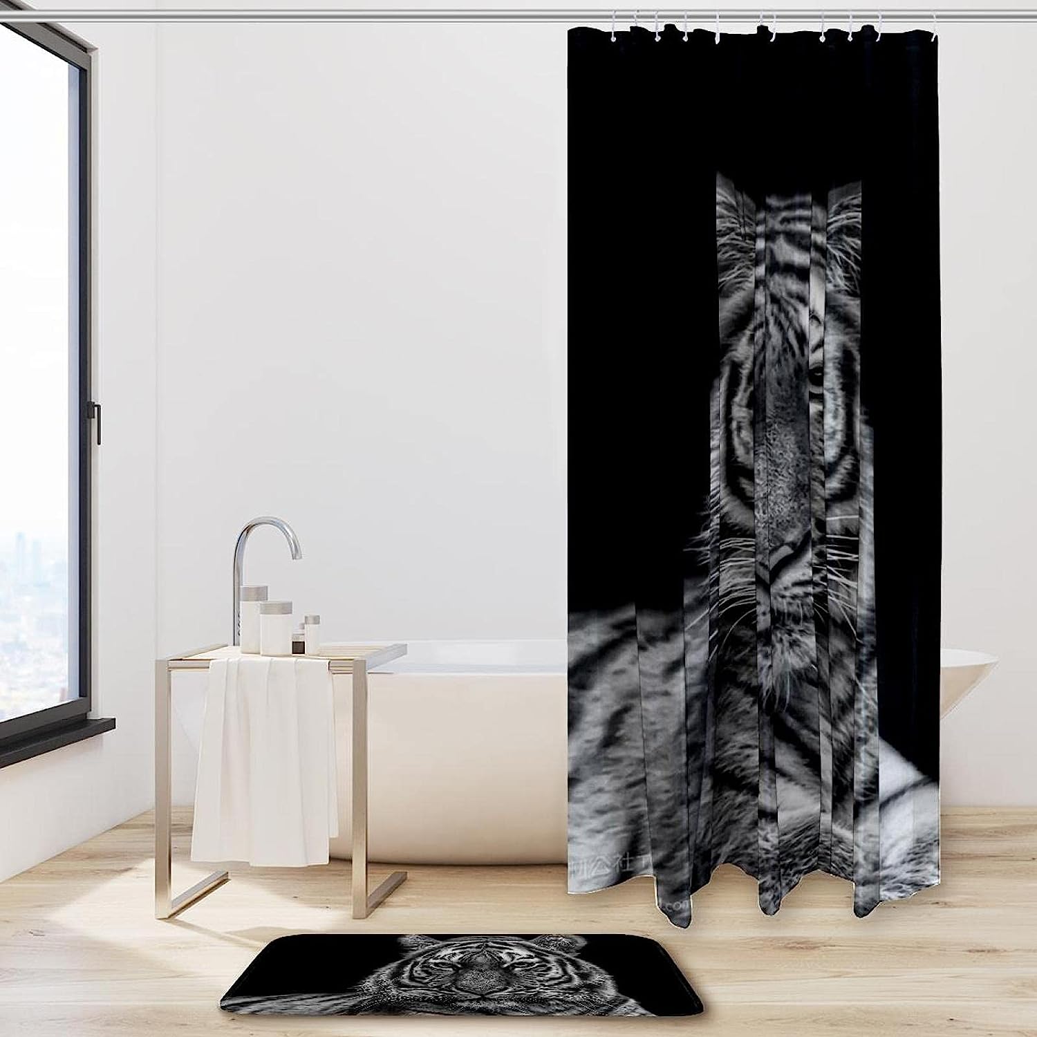 Black Tiger Print Waterproof Shower Curtain for Dramatic Bathroom Decor