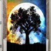 Black Tree Colorful Starry Sky Galaxy Moon Shower Curtain for Modern Bathroom Decor 