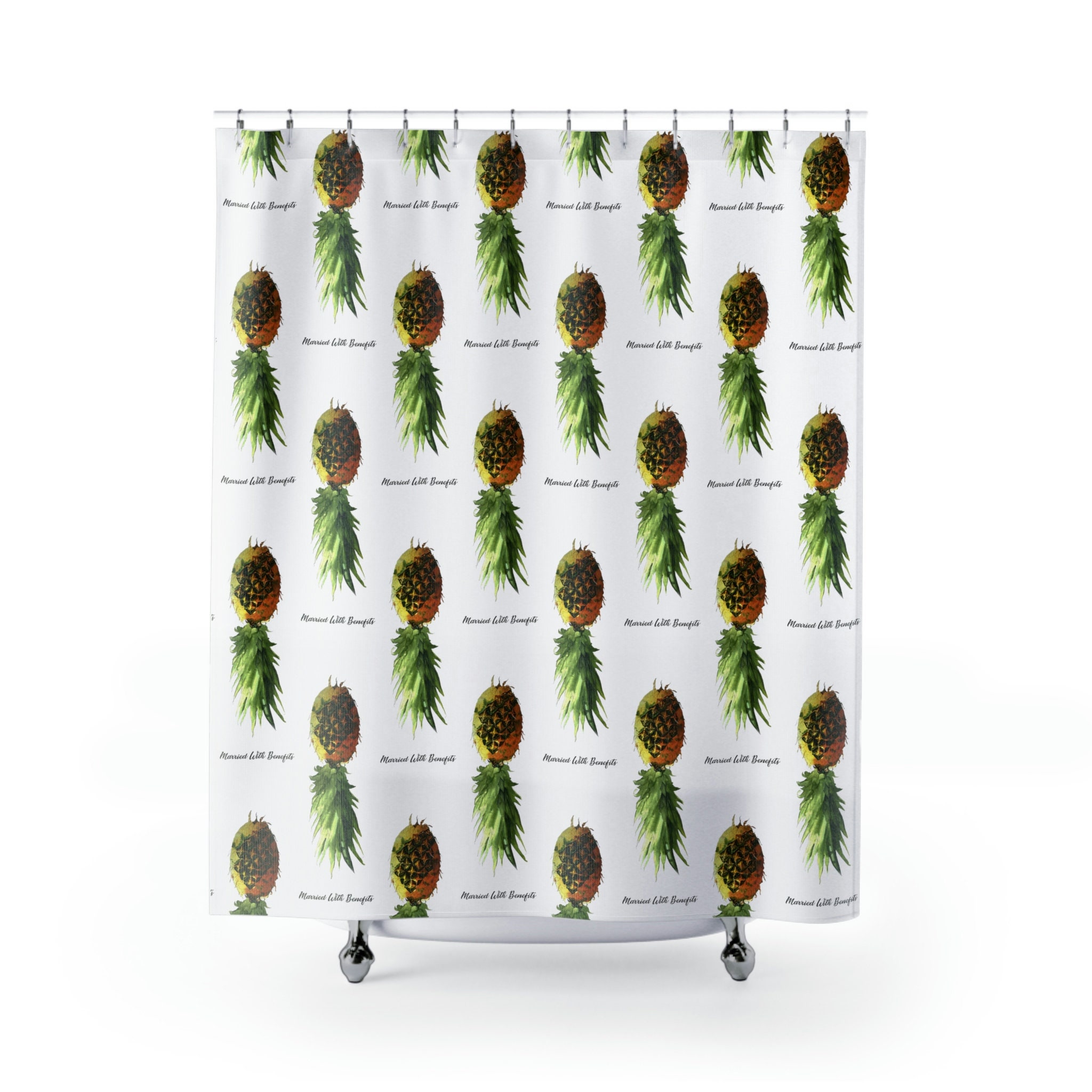 Black Upside Down Pineapple Swinger Shower Curtain for a Bold and Edgy Bathroom.