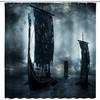 Black Vikings Dragon Ship Sailing Shower Curtain - Vintage Scandinavian Decor