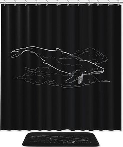 Black Whale Print Shower Curtain For Bathroom Tub Set