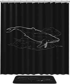 Black Whale Shower Curtain for Contrast Bathroom Decor