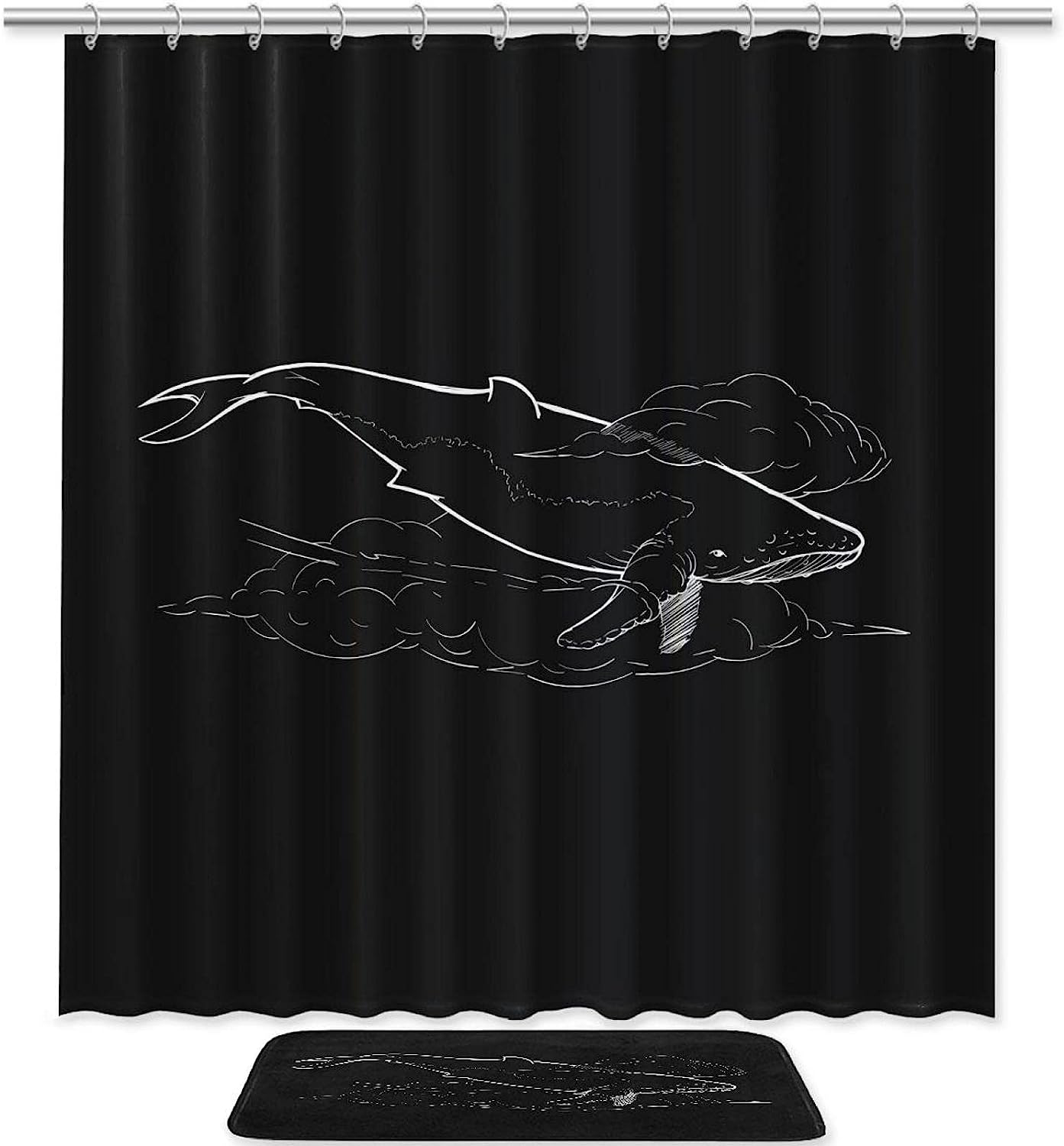 Black Whale Shower Curtain for Contrast Bathroom Decor