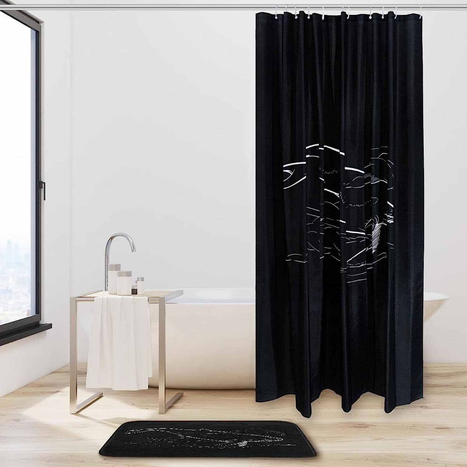 Black Whale Shower Curtain for Contrast Bathroom Decor