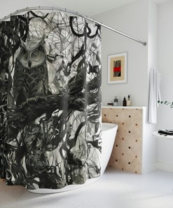 Black & White AI Art Design Print Owl Shower Curtain for Modern Bathroom Decor