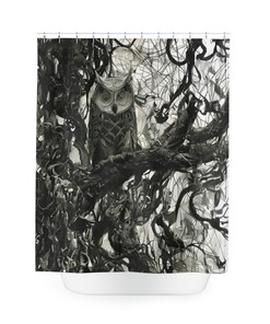 Black & White AI Art Design Print Owl Shower Curtain for Modern Bathroom Decor