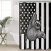 Black White American Flag Sloth Print Shower Curtain for Patriotic Bathroom Decor