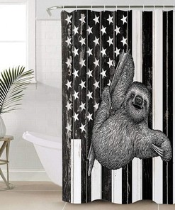 Black White American Flag Sloth Print Shower Curtain for Patriotic Bathroom Decor