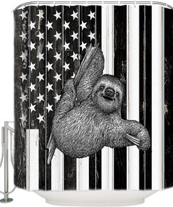 Black White American Flag Sloth Print Shower Curtain for Patriotic Bathroom Decor
