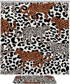 Black White And Brown Leopard Bathroom Set With Waterproof Fabric Shower Curtain