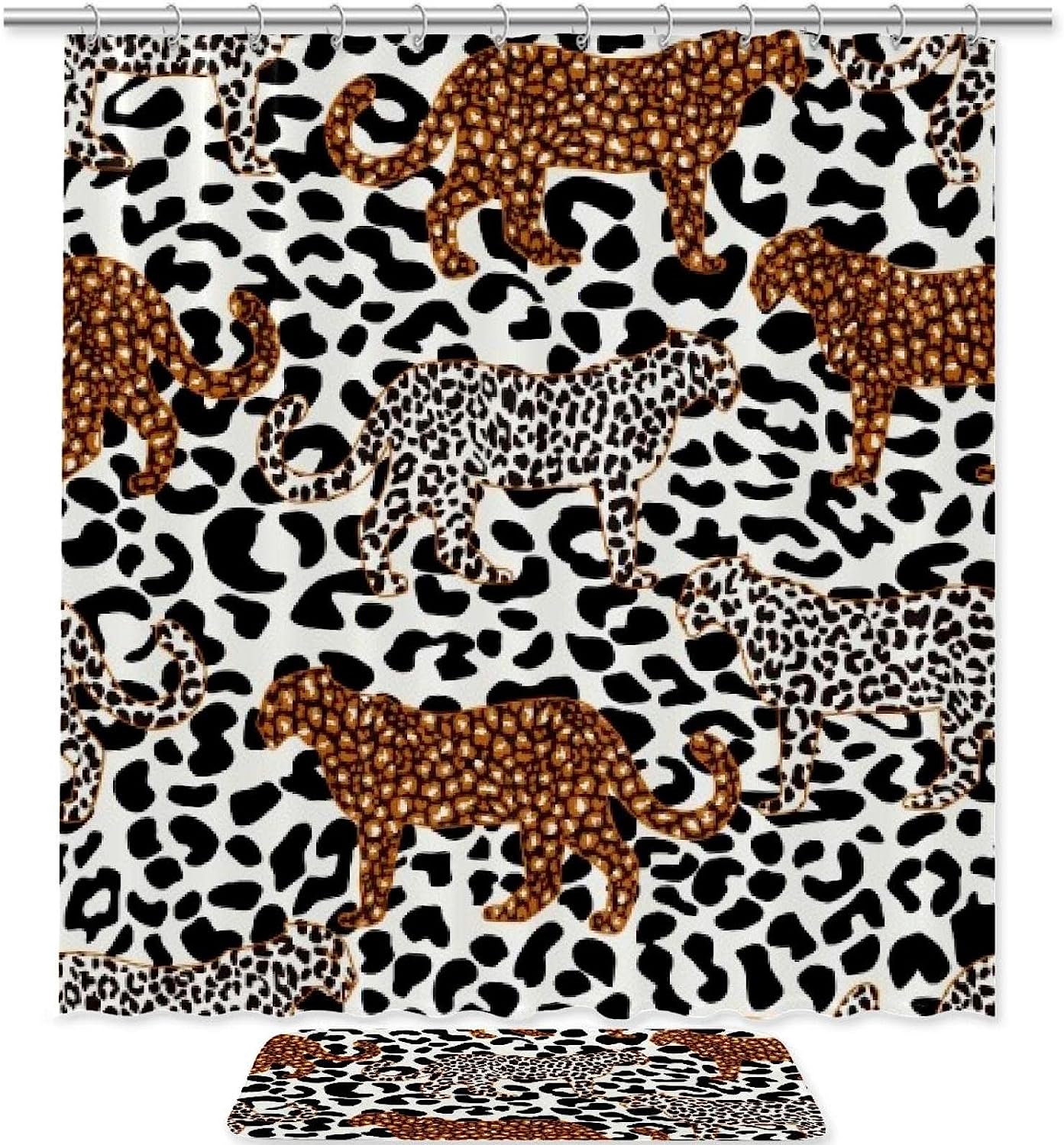 Black White And Brown Leopard Bathroom Set With Waterproof Fabric Shower Curtain