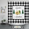 Black White Buffalo Plaid Happy Camper Shower Curtain For A Cozy Bathroom 