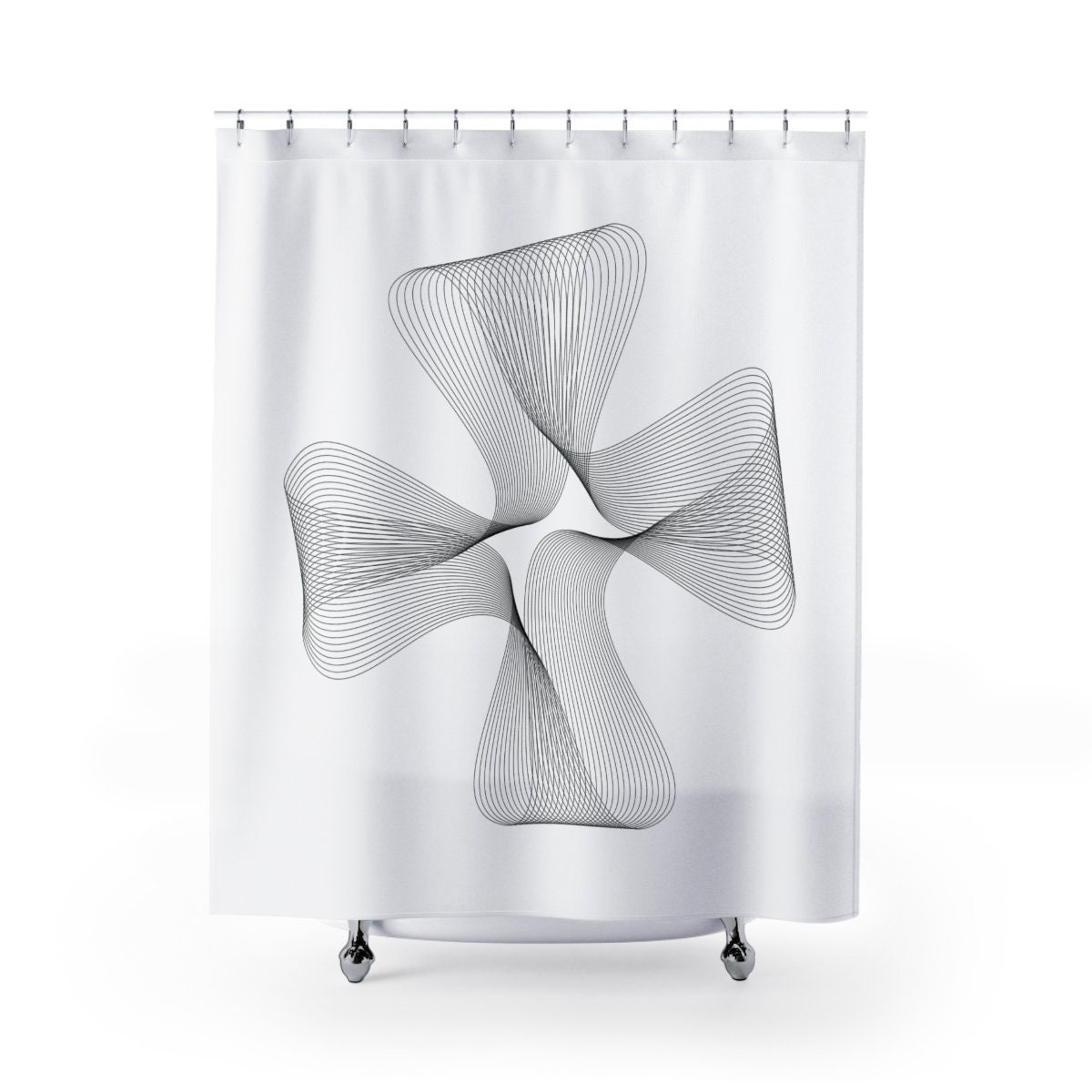 Black White Geometric Flower Shower Curtain, Modern Bathroom Decor