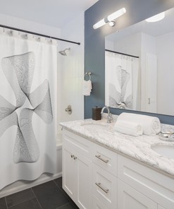 Black White Geometric Flower Shower Curtain, Modern Bathroom Decor