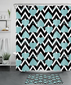 Black White Geometric Striped Love Heart Shower Curtain for Bathroom Accessories 