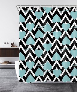 Black White Geometric Striped Love Heart Shower Curtain for Bathroom Accessories