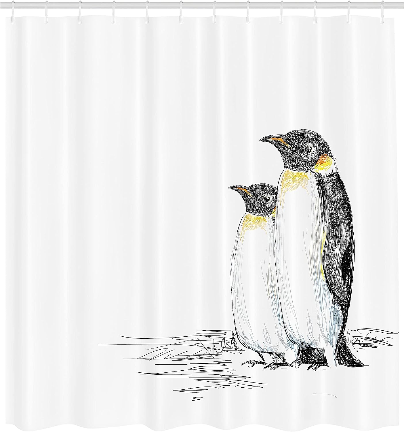Black White Hand Drawn Art Penguins Aquatic Flightless Birds Shower Curtain - Image 2