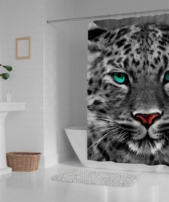 Black White Leopard Animal Painting Shower Curtain, Modern Bathroom Decor