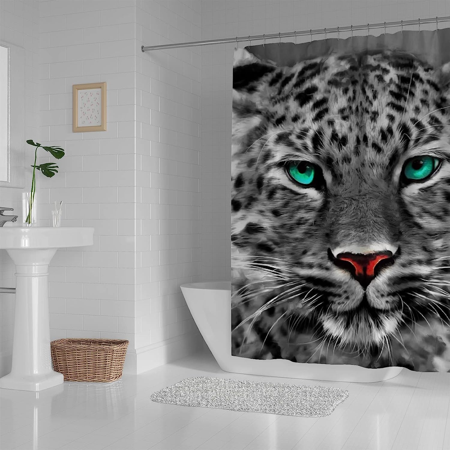 Black White Leopard Animal Painting Shower Curtain, Modern Bathroom Decor