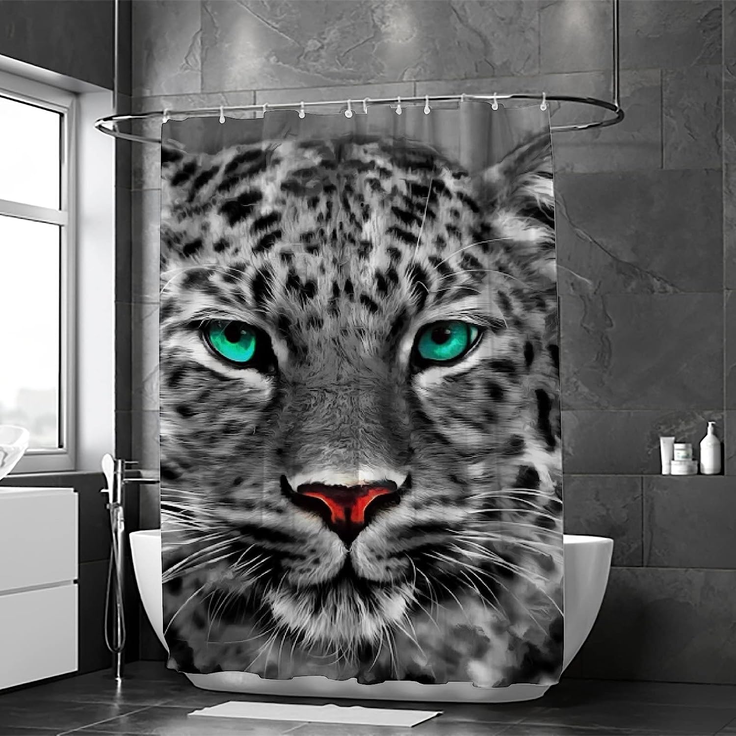 Black White Leopard Animal Painting Shower Curtain, Modern Bathroom Decor