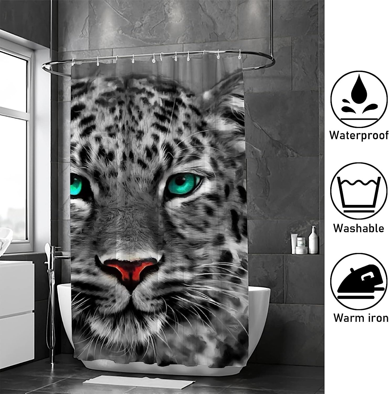 Black White Leopard Animal Painting Shower Curtain, Modern Bathroom Decor