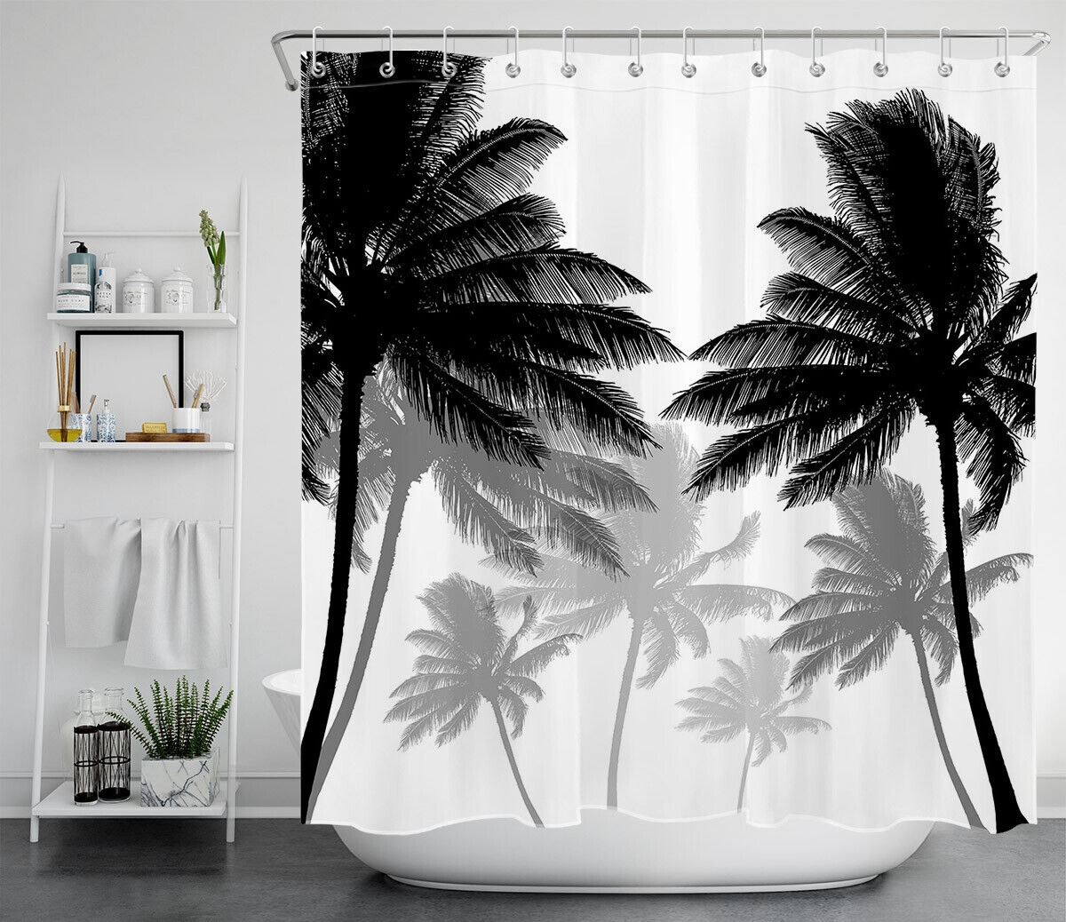 Black & White Palm Trees Shower Curtain With A Modern Twist - Image 2