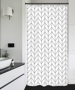 Black White Stall Small Dorm Camper Shower Curtain, RV Narrow Wall Waterproof Fabric Bathroom Decor 