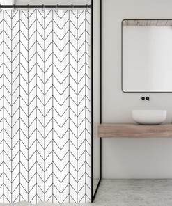 Black White Stall Small Dorm Camper Shower Curtain, RV Narrow Wall Waterproof Fabric Bathroom Decor