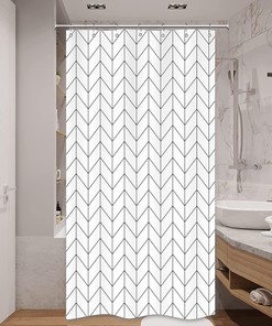 Black White Stall Small Dorm Camper Shower Curtain, RV Narrow Wall Waterproof Fabric Bathroom Decor