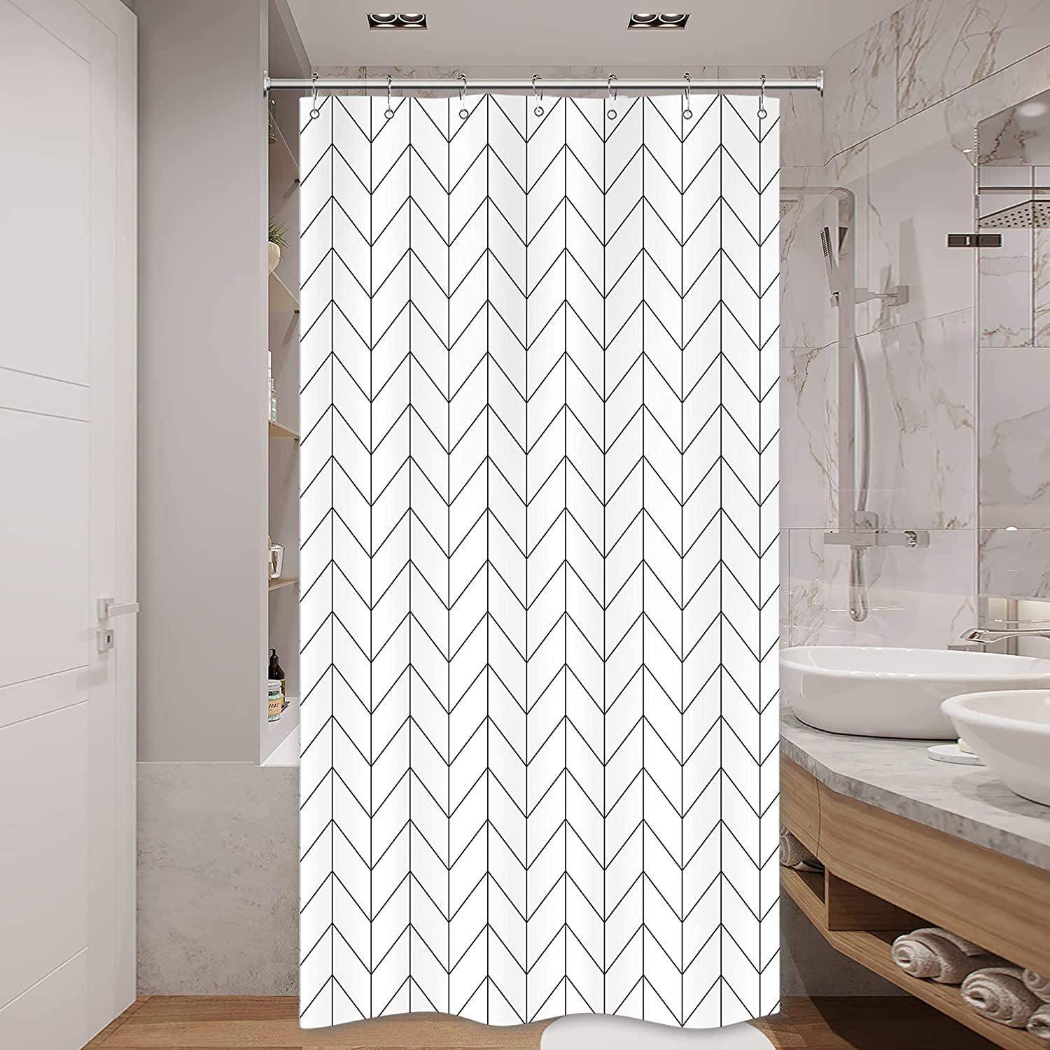 Black White Stall Small Dorm Camper Shower Curtain, RV Narrow Wall Waterproof Fabric Bathroom Decor