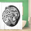 Black Wild Grin Leopard Head Animal Shower Curtain With Cat Cuspides