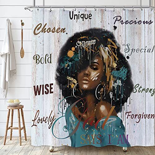 Black Woman Beauty Teal Shower Curtain - Elegant And Modern Bathroom Decor With Unique And Bold Print