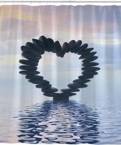 Black Zen Stones in Heart-Shaped Shower Curtain for Serene Farmhouse Bathroom Decor