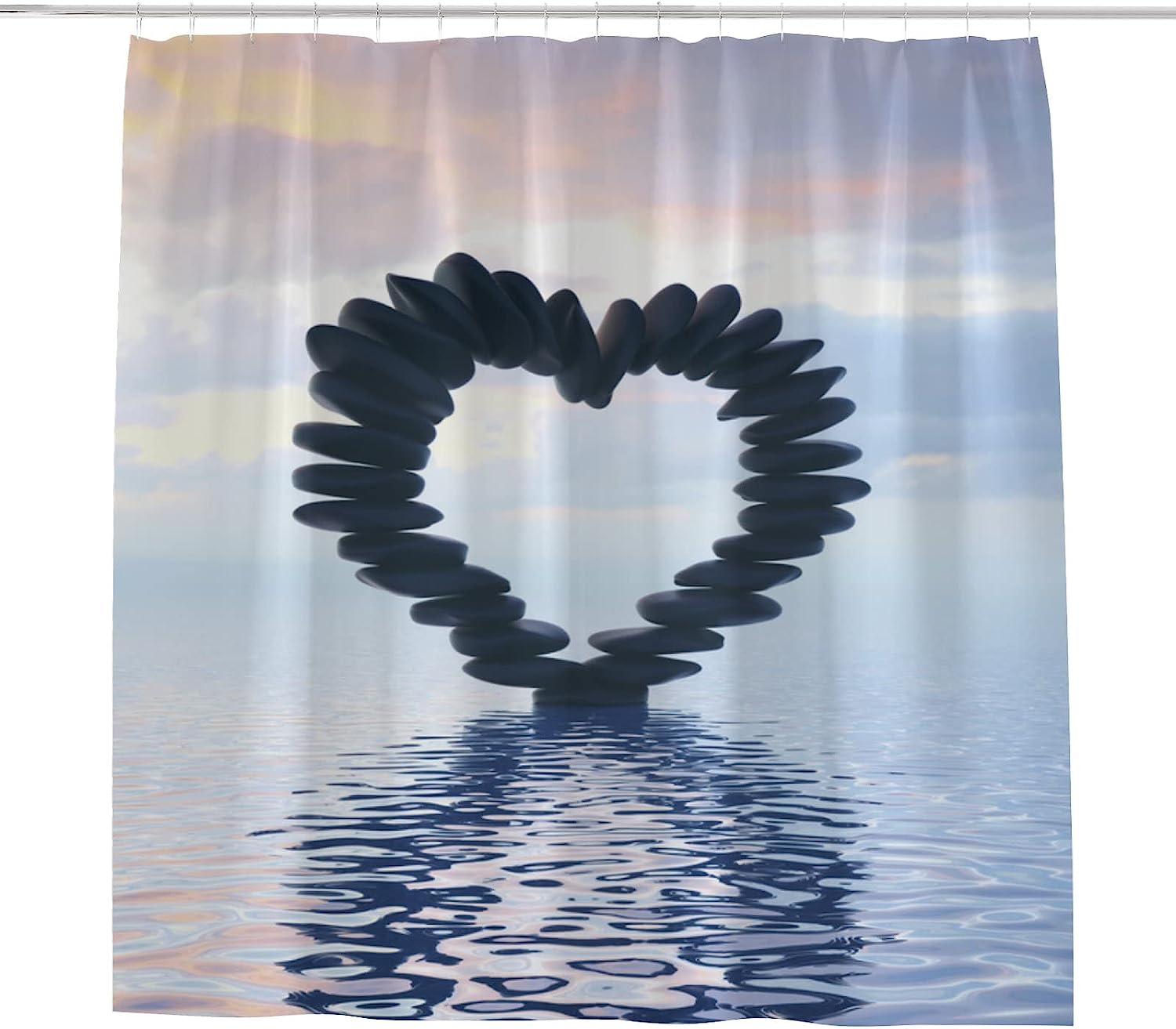 Black Zen Stones in Heart-Shaped Shower Curtain for Serene Farmhouse Bathroom Decor