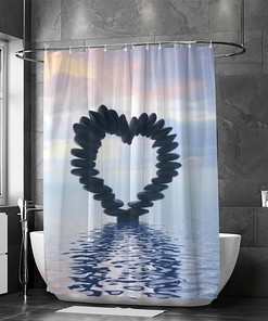 Black Zen Stones in Heart-Shaped Shower Curtain for Serene Farmhouse Bathroom Decor