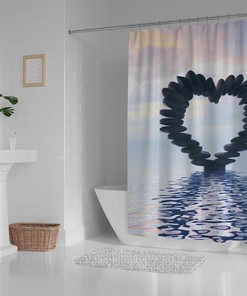 Black Zen Stones in Heart-Shaped Shower Curtain for Serene Farmhouse Bathroom Decor