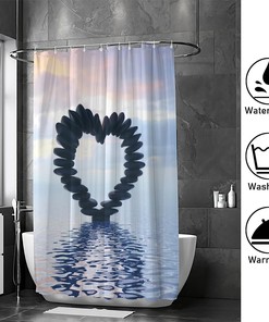 Black Zen Stones in Heart-Shaped Shower Curtain for Serene Farmhouse Bathroom Decor
