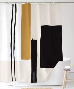 Black and Beige Abstract Geometric Neutral Painting Bathroom Shower Curtain for a Contemporary Space
