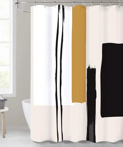 Black and Beige Abstract Geometric Neutral Painting Bathroom Shower Curtain for a Contemporary Space