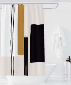Black and Beige Abstract Geometric Neutral Painting Bathroom Shower Curtain for a Contemporary Space
