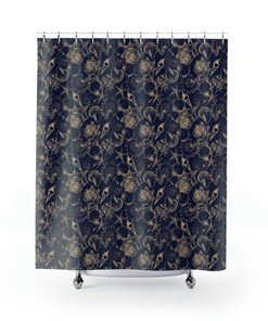Black and Gold Sea Shell Print Shower Curtain Waterproof Fabric for a Sophisticated Bathroom Decor