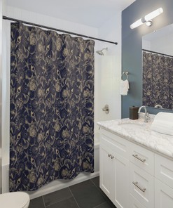 Black and Gold Sea Shell Print Shower Curtain Waterproof Fabric for a Sophisticated Bathroom Decor