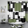 Black and Green Geometric Pattern Abstract Shower Curtain, Perfect for a Modern Bathroom Decor