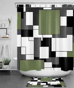 Black and Green Geometric Pattern Abstract Shower Curtain, Perfect for a Modern Bathroom Decor