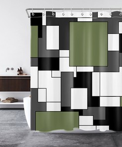Black and Green Geometric Pattern Abstract Shower Curtain, Perfect for a Modern Bathroom Decor